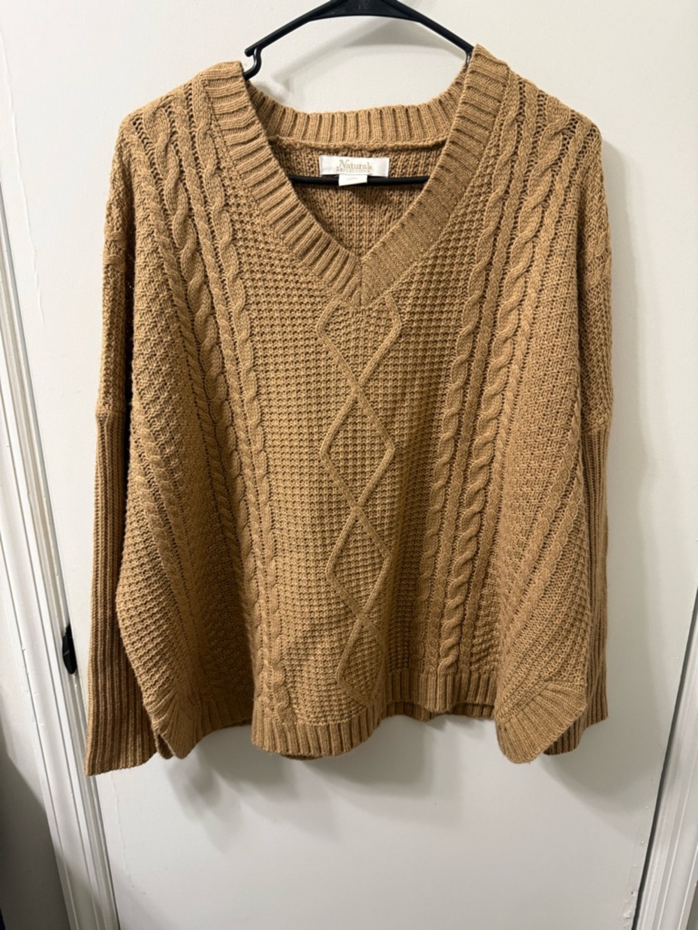 Natural Reflections Camel Cable-Knit V-Neck Sweater